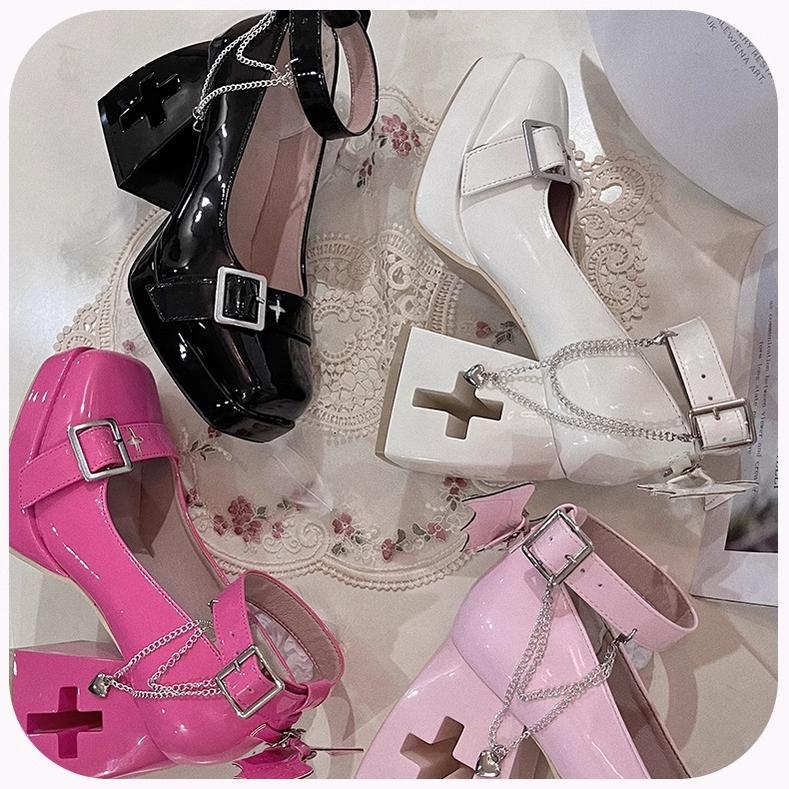 Bingo Lulu - Late Century Sweetheart - Zapatos Lolita punk de tacón alto estilo Mary Jane - Rojo y Rosa, varios modelos