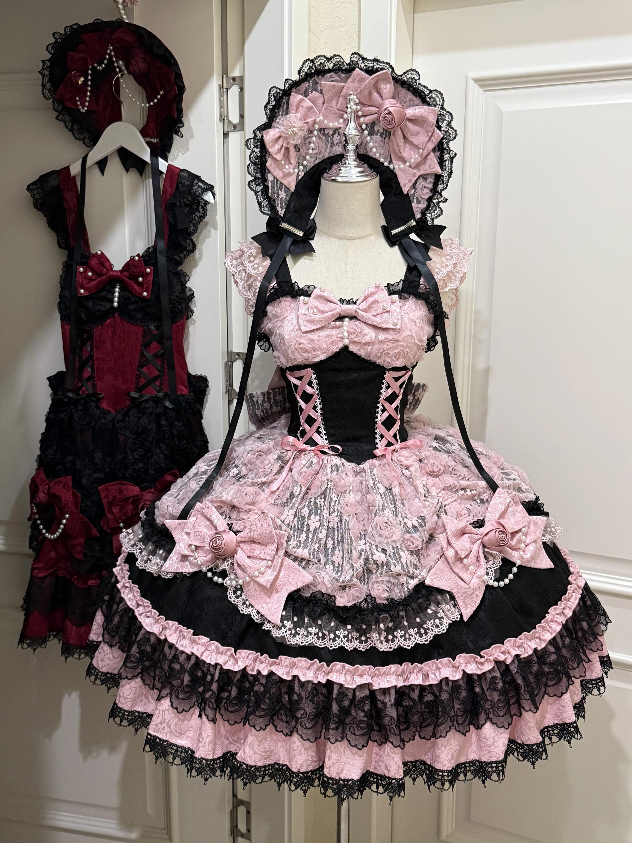 Rose Princess - Vestido JSK Lolita gótico de Halloween con rosas semitransparentes