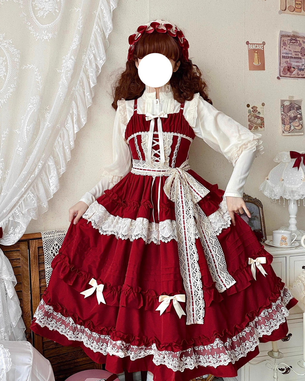 Lilianne - Elegante vestido JSK Lolita multicolor con bajo de volantes