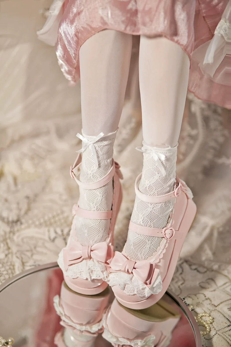 Jiujiu Lolita - Milky Puff - Zapatos Lolita dulces de punta redonda con cu?a peque?a - Rosa, varios modelos