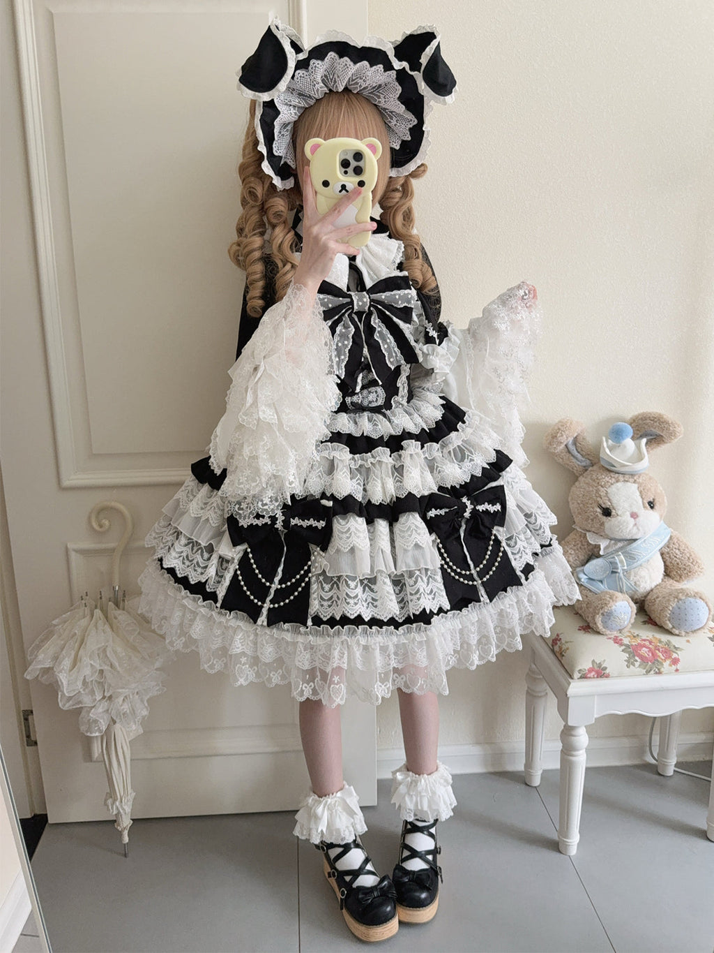 Cross Heart Knot - Conjunto de vestido JSK Lolita dulce con volantes escalonados y blusa de encaje - varios colores y modelos