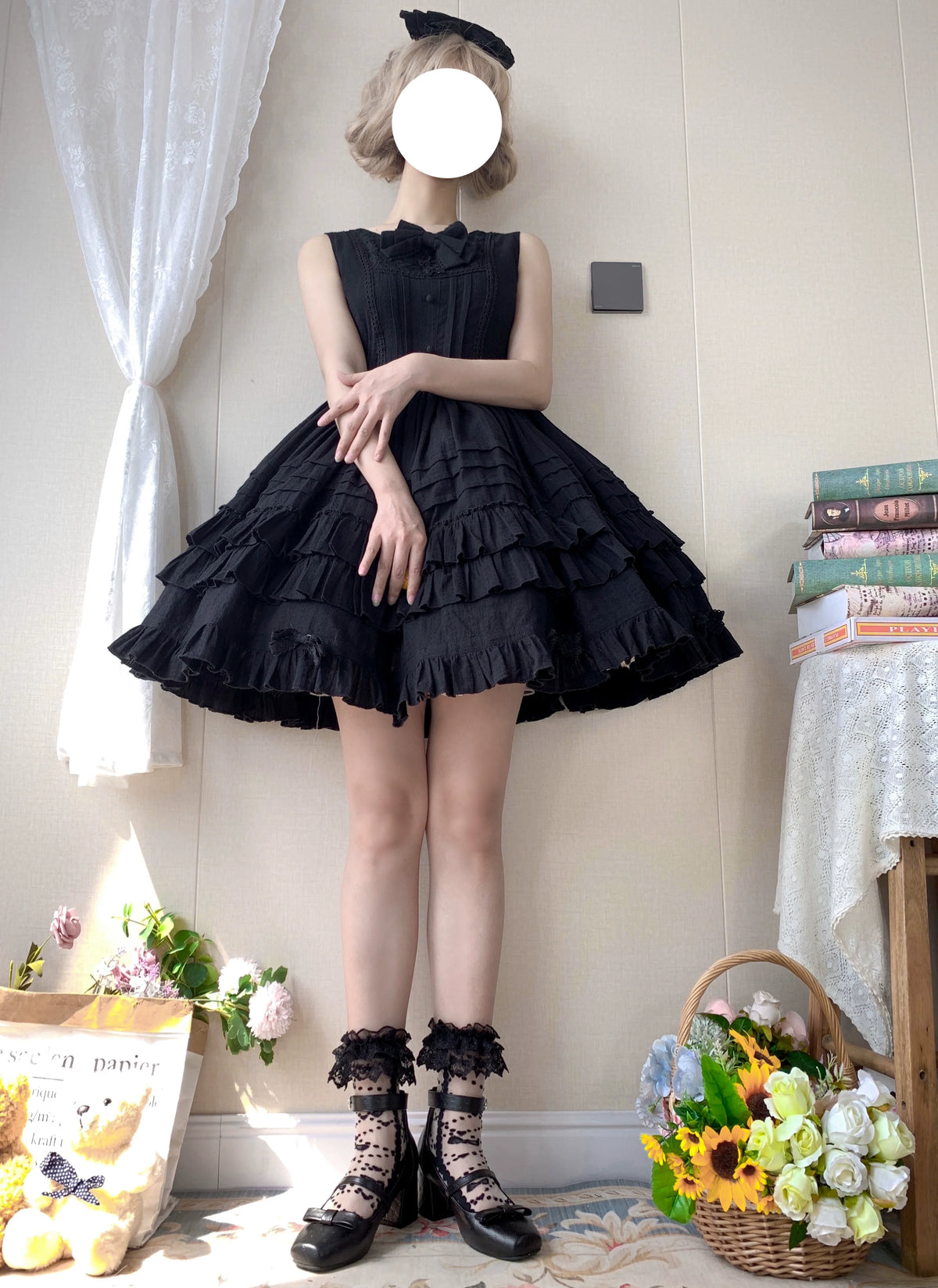 Girl Nelly - Elegante vestido Lolita de tirantes y color liso