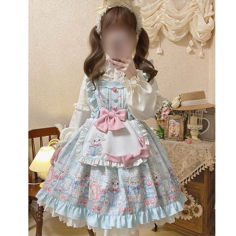 Goat Baa Bedtime Story - Vestido JSK Lolita kawaii con estampado de ovejas y delantal desmontable - varios colores y modelos