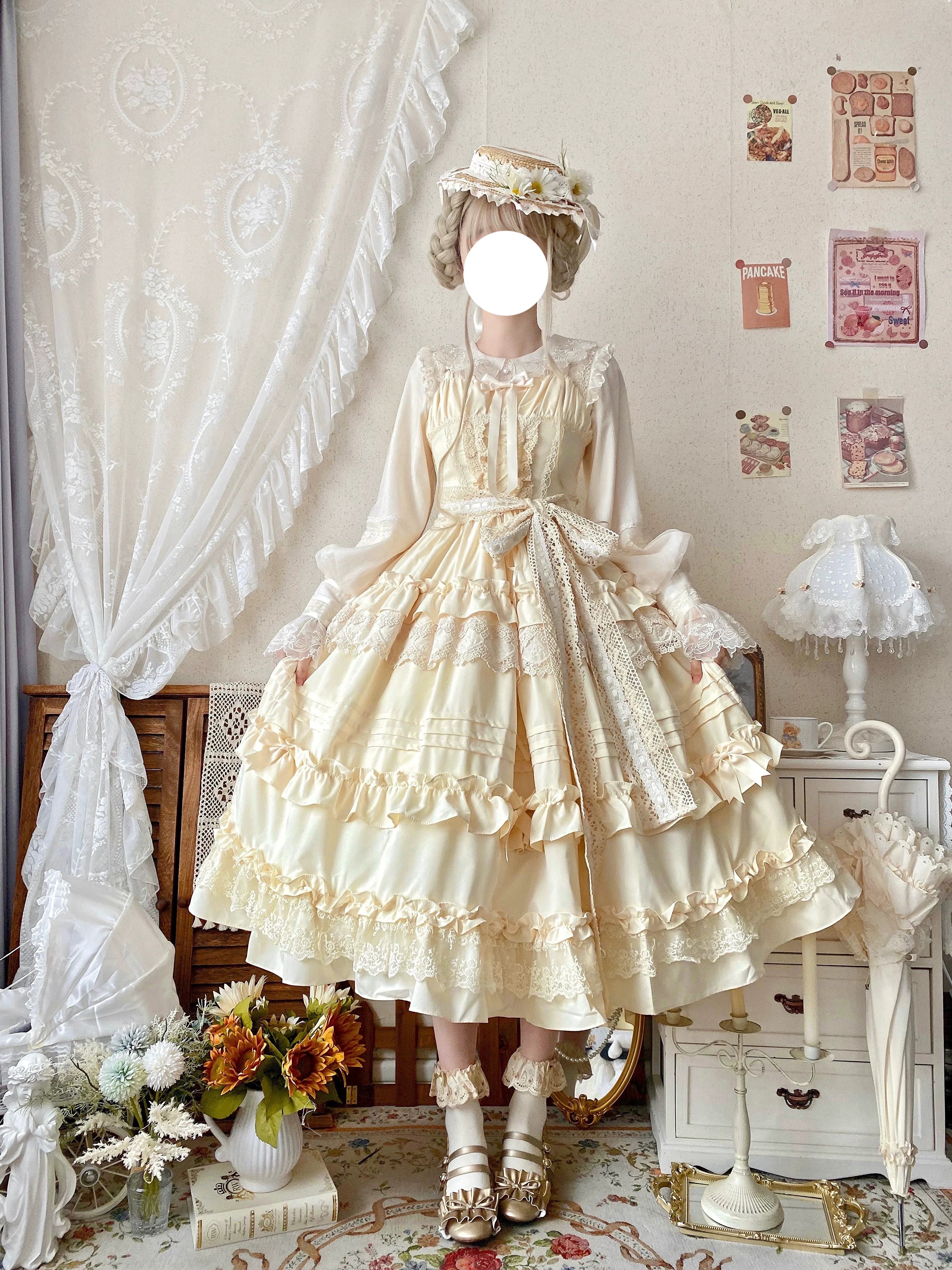 Lilianne - Elegante vestido JSK Lolita multicolor con bajo de volantes
