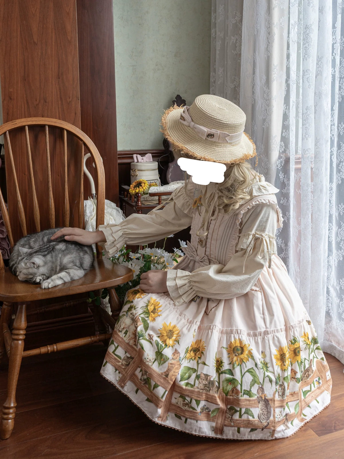 Cat and Sunflower - Vestido JSK Lolita campestre con estampado de gatos y girasoles - varios colores y modelos