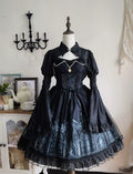 Silent Night Church - Vestido JSK Lolita gótico y bolero con estampado de iglesias - Azul marino y Negro, varios modelos