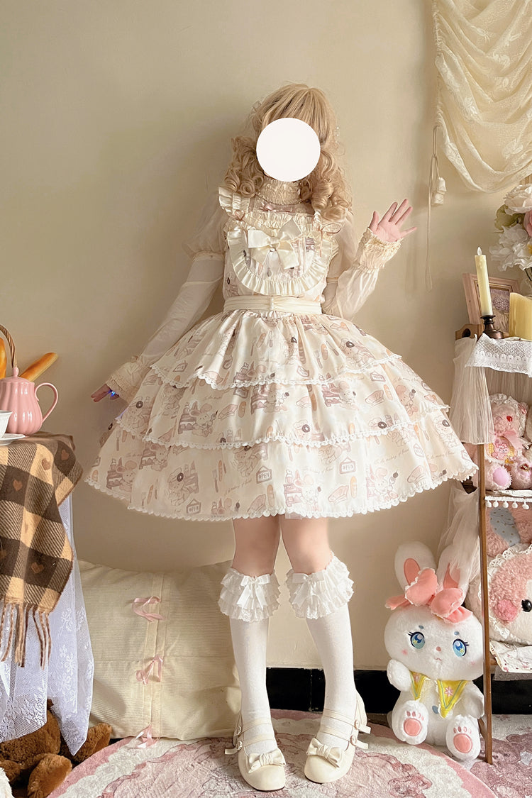 Vestido Lolita kawaii de tirantes para tallas grandes con estampado de conejitos - Blanco y Beige, varios modelos