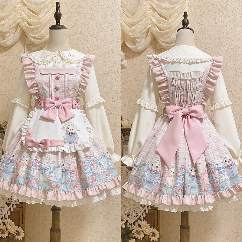 Goat Baa Bedtime Story - Vestido JSK Lolita kawaii con estampado de ovejas y delantal desmontable - varios colores y modelos