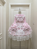 Cross Heart Knot - Conjunto de vestido JSK Lolita dulce con volantes escalonados y blusa de encaje - varios colores y modelos
