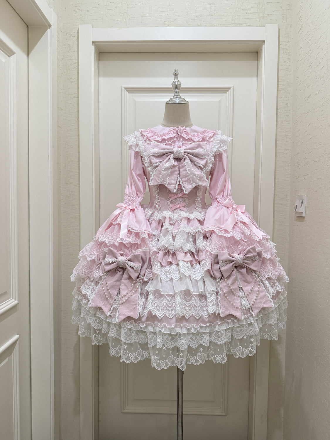 Cross Heart Knot - Conjunto de vestido JSK Lolita dulce con volantes escalonados y blusa de encaje - varios colores y modelos