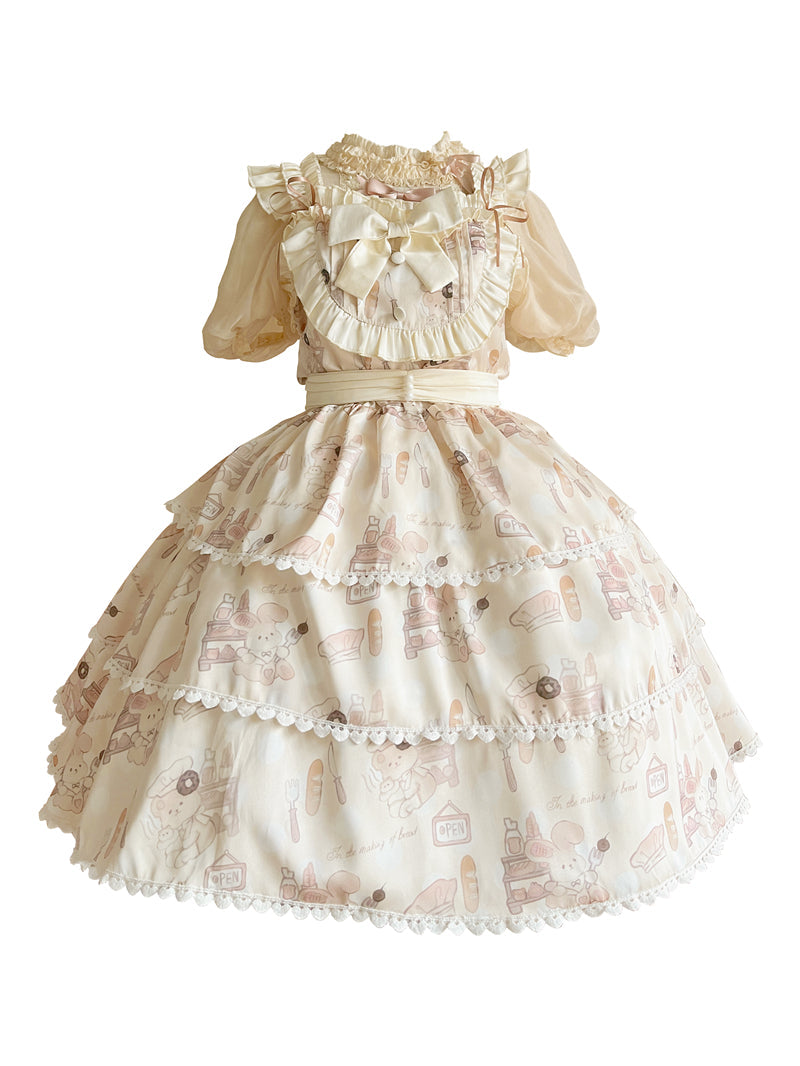 Vestido Lolita kawaii de tirantes para tallas grandes con estampado de conejitos - Blanco y Beige, varios modelos