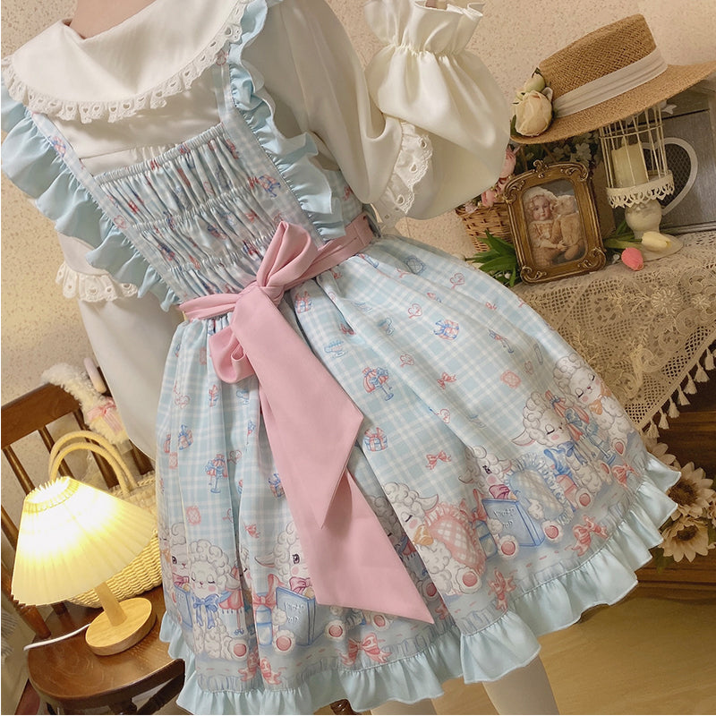 Goat Baa Bedtime Story - Vestido JSK Lolita kawaii con estampado de ovejas y delantal desmontable - varios colores y modelos