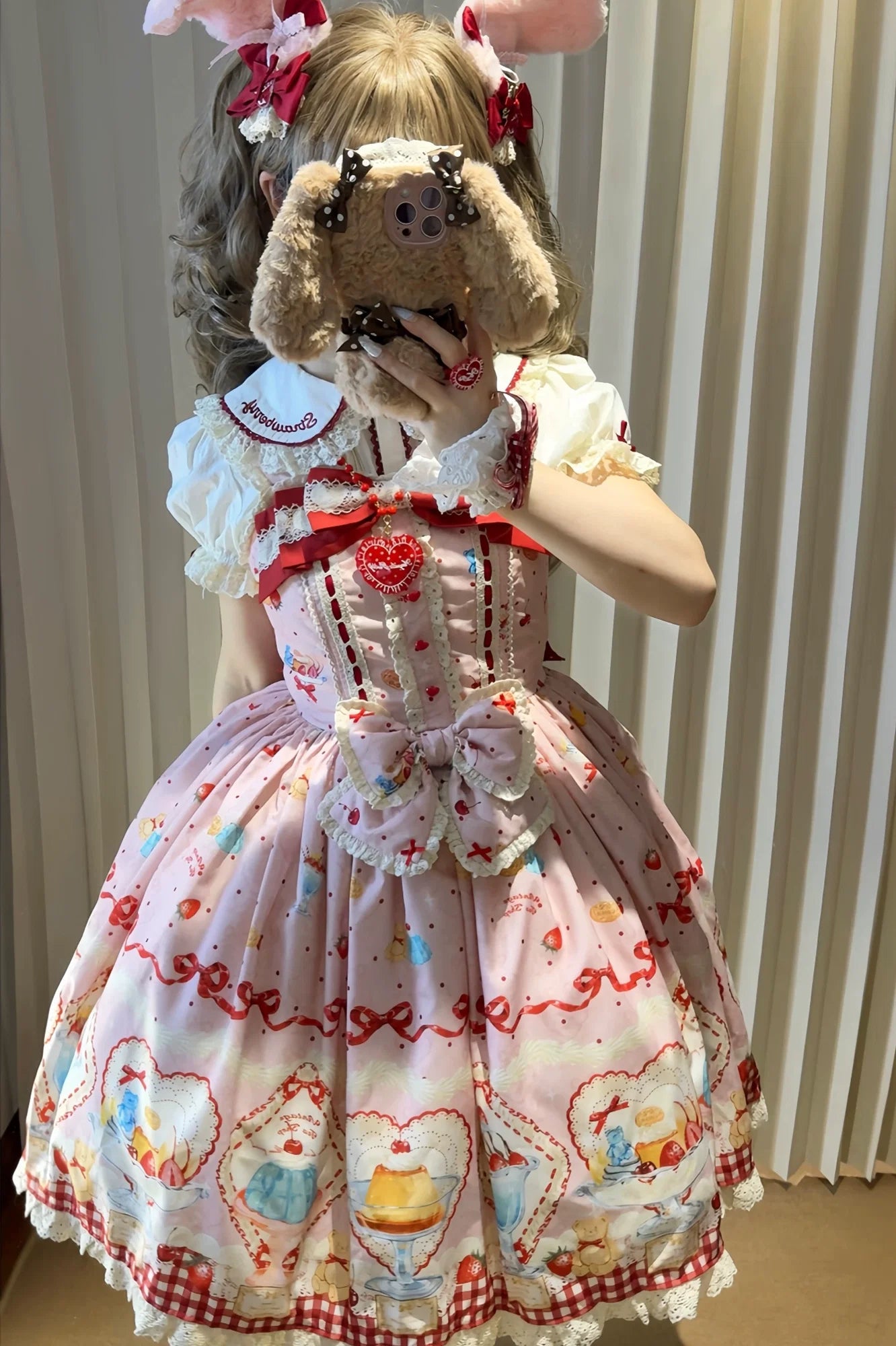 Showa Dessert Showcase - Conjunto de vestido JSK Lolita kawaii y peto con estampado de pudines - varios colores y modelos