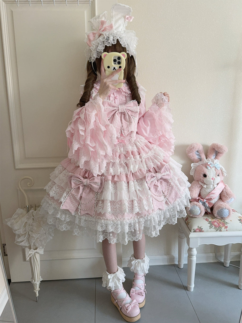 Cross Heart Knot - Conjunto de vestido JSK Lolita dulce con volantes escalonados y blusa de encaje - varios colores y modelos