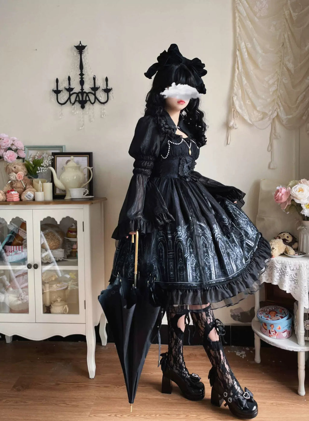 Silent Night Church - Vestido JSK Lolita gótico y bolero con estampado de iglesias - Azul marino y Negro, varios modelos