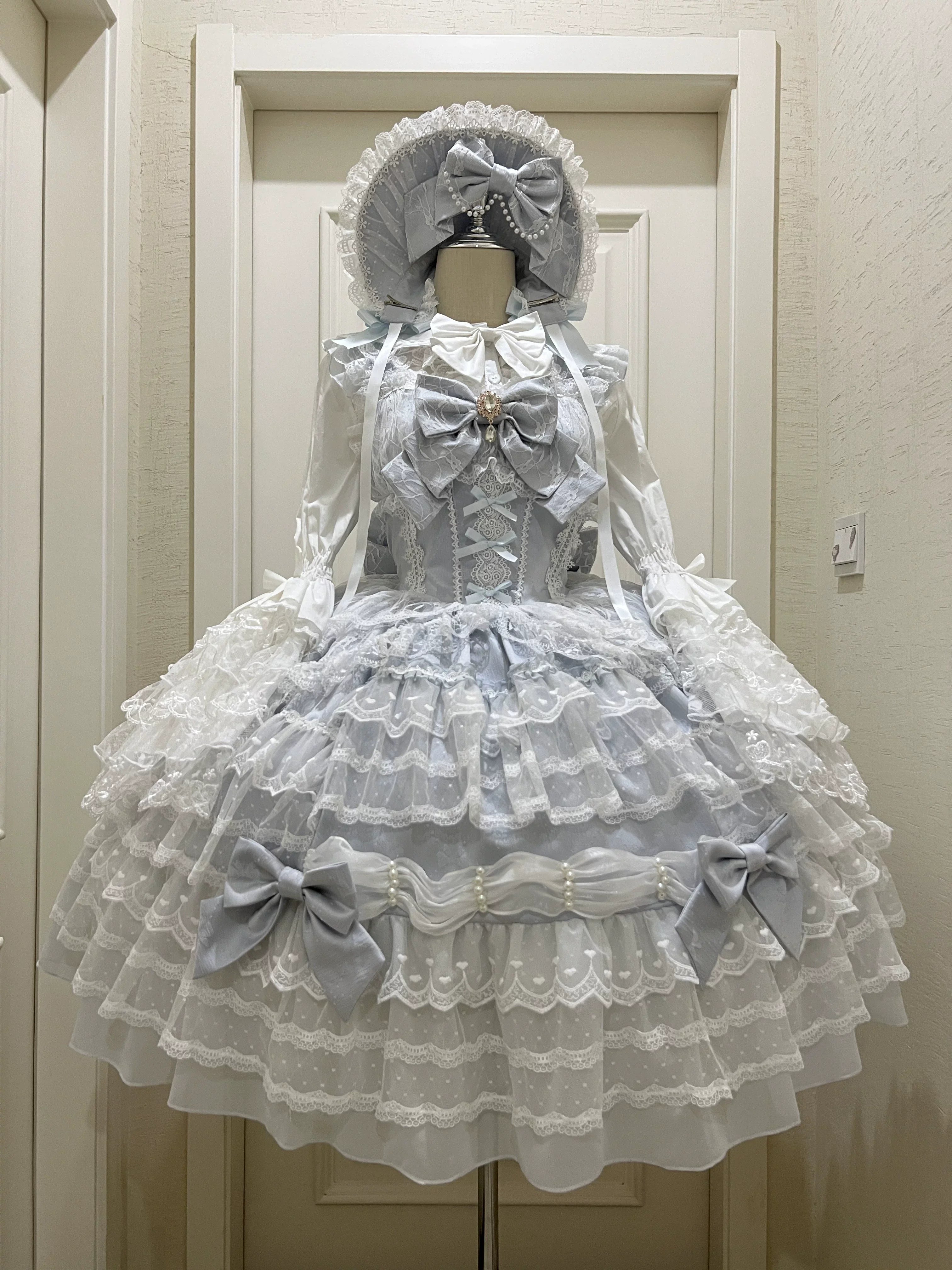 Dream Prelude - Conjunto de vestido JSK Lolita de princesa con encaje escalonado - varios colores y modelos