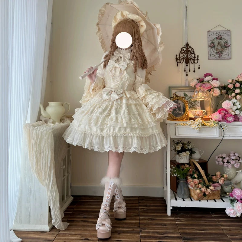 Love and Heart Palpitations - Vestido JSK Lolita dulce de novia con detalles de perlas y encaje - varios colores y modelos