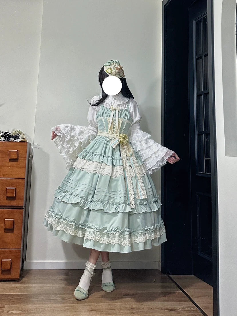 Lilianne - Elegante vestido JSK Lolita multicolor con bajo de volantes