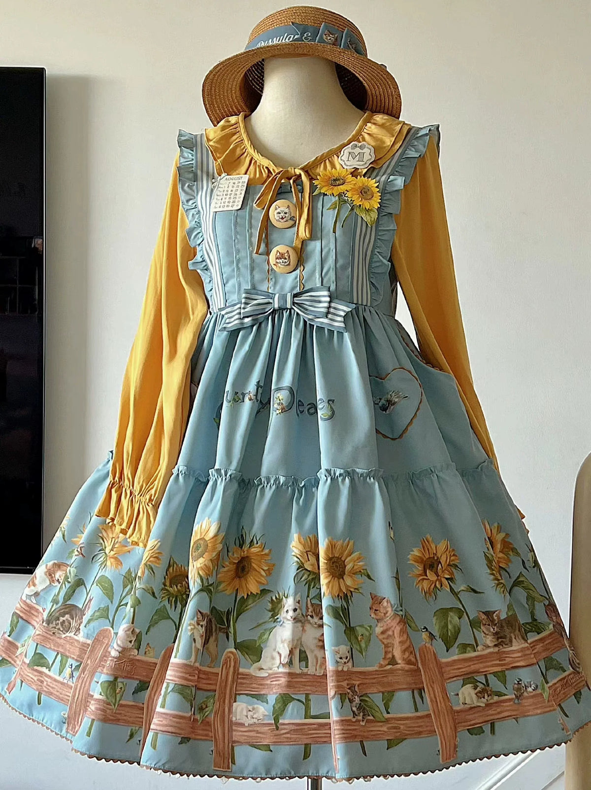 Cat and Sunflower - Vestido JSK Lolita campestre con estampado de gatos y girasoles - varios colores y modelos