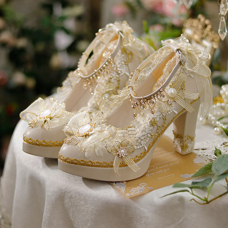 One Night - Lujosos zapatos Lolita para fiesta de té, hechos a mano - Naranja y Amarillo, varios modelos