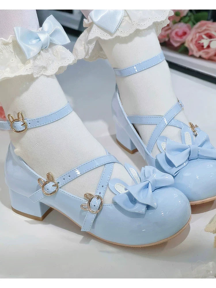 Baby Bunny - Zapatos Lolita dulces de tacón ancho con detalles de conejitos - Azul claro, varios modelos