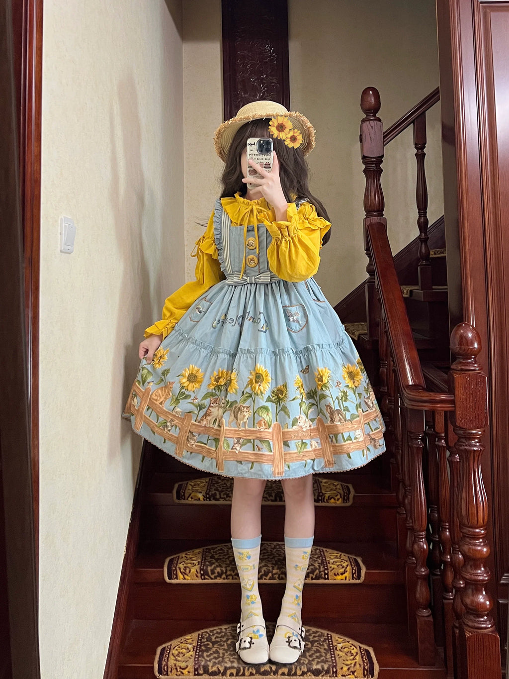 Cat and Sunflower - Vestido JSK Lolita campestre con estampado de gatos y girasoles - varios colores y modelos