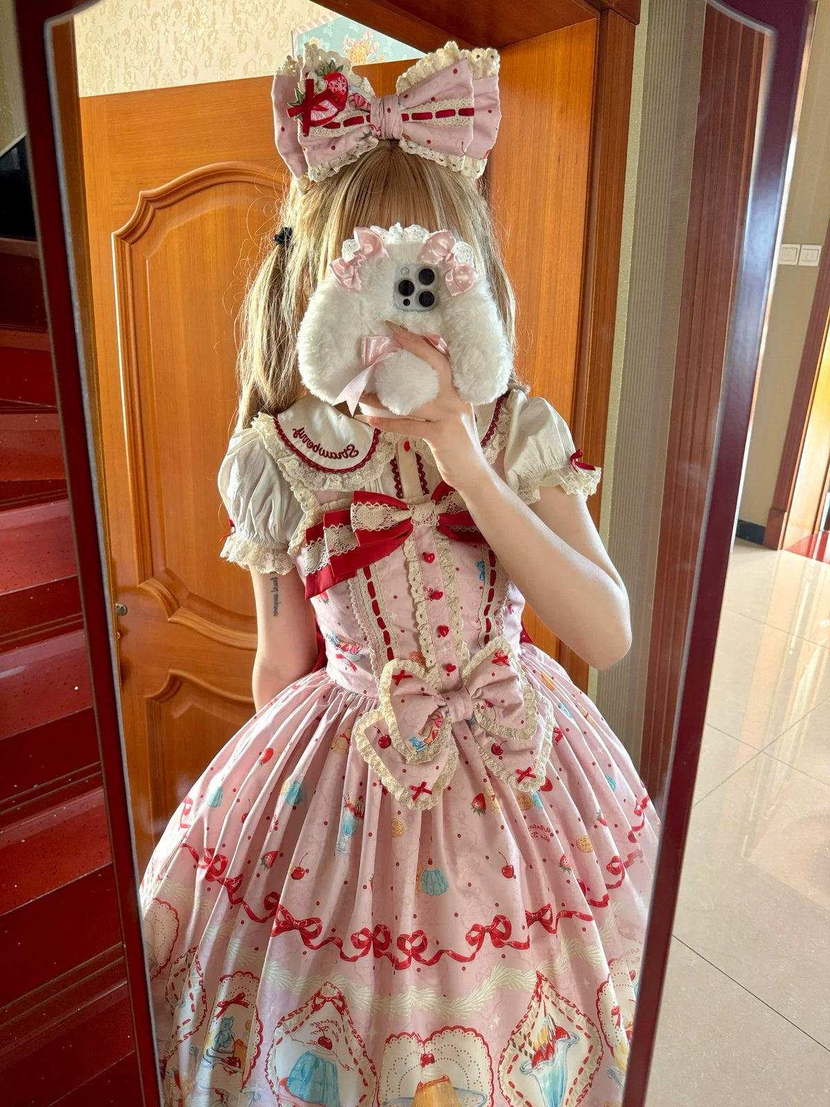 Showa Dessert Showcase - Conjunto de vestido JSK Lolita kawaii y peto con estampado de pudines - varios colores y modelos