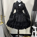 Cross Medal - Vestido JSK Lolita gótico y bolero con bajo ajustable mediante cordones - Negro, Rojo