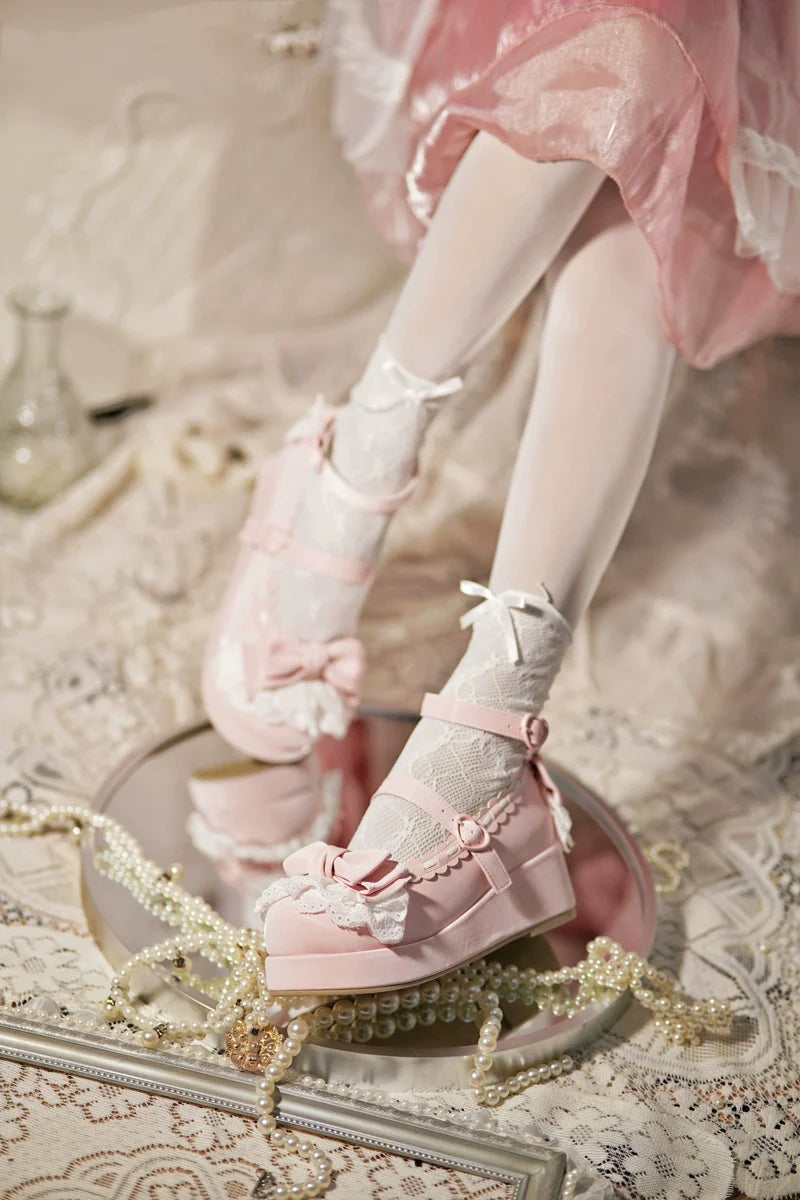 Jiujiu Lolita - Milky Puff - Zapatos Lolita dulces de punta redonda con cu?a peque?a - Rosa, varios modelos