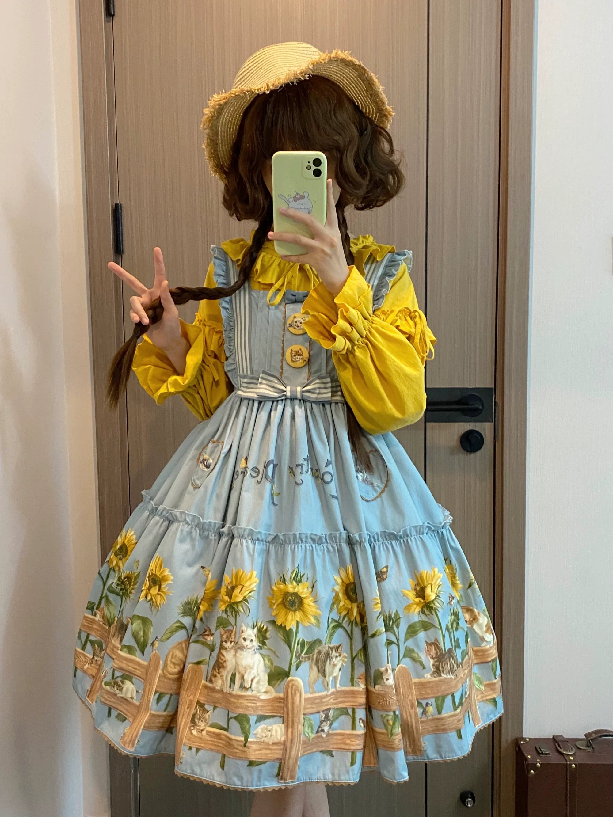 Cat and Sunflower - Vestido JSK Lolita campestre con estampado de gatos y girasoles - varios colores y modelos