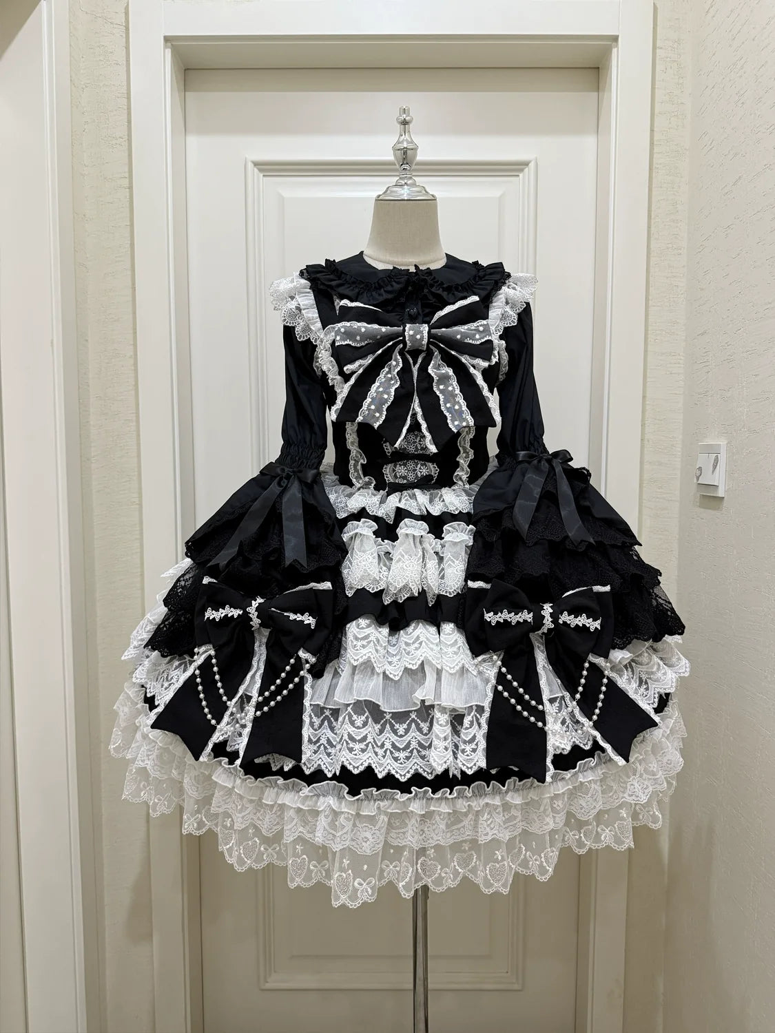 Cross Heart Knot - Conjunto de vestido JSK Lolita dulce con volantes escalonados y blusa de encaje - varios colores y modelos
