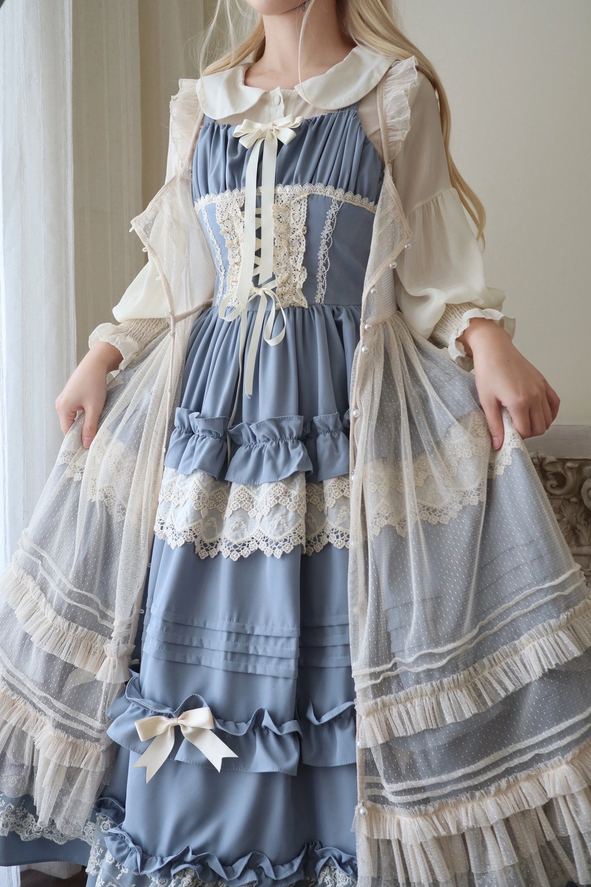 Lilianne - Elegante vestido JSK Lolita multicolor con bajo de volantes