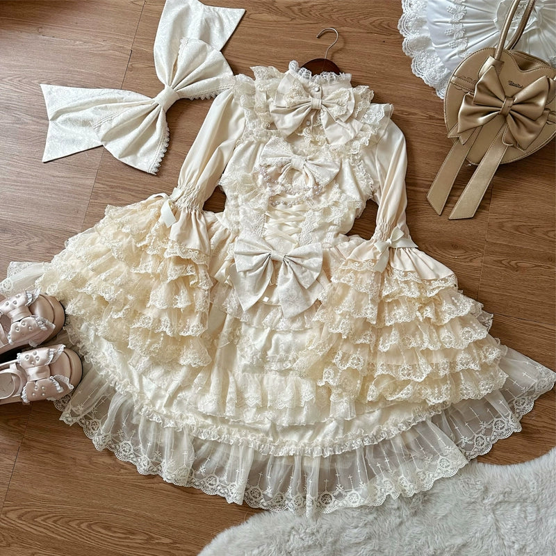 Love and Heart Palpitations - Vestido JSK Lolita dulce de novia con detalles de perlas y encaje - varios colores y modelos