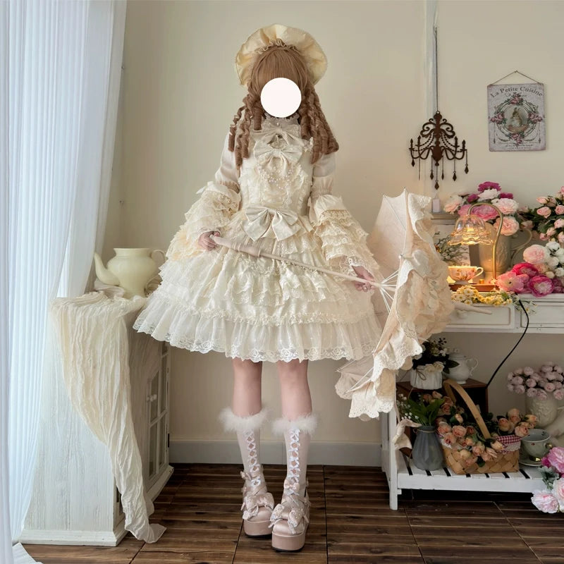 Love and Heart Palpitations - Vestido JSK Lolita dulce de novia con detalles de perlas y encaje - varios colores y modelos