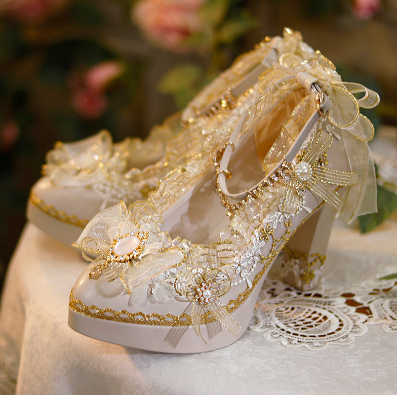 One Night - Lujosos zapatos Lolita para fiesta de té, hechos a mano - Naranja y Amarillo, varios modelos