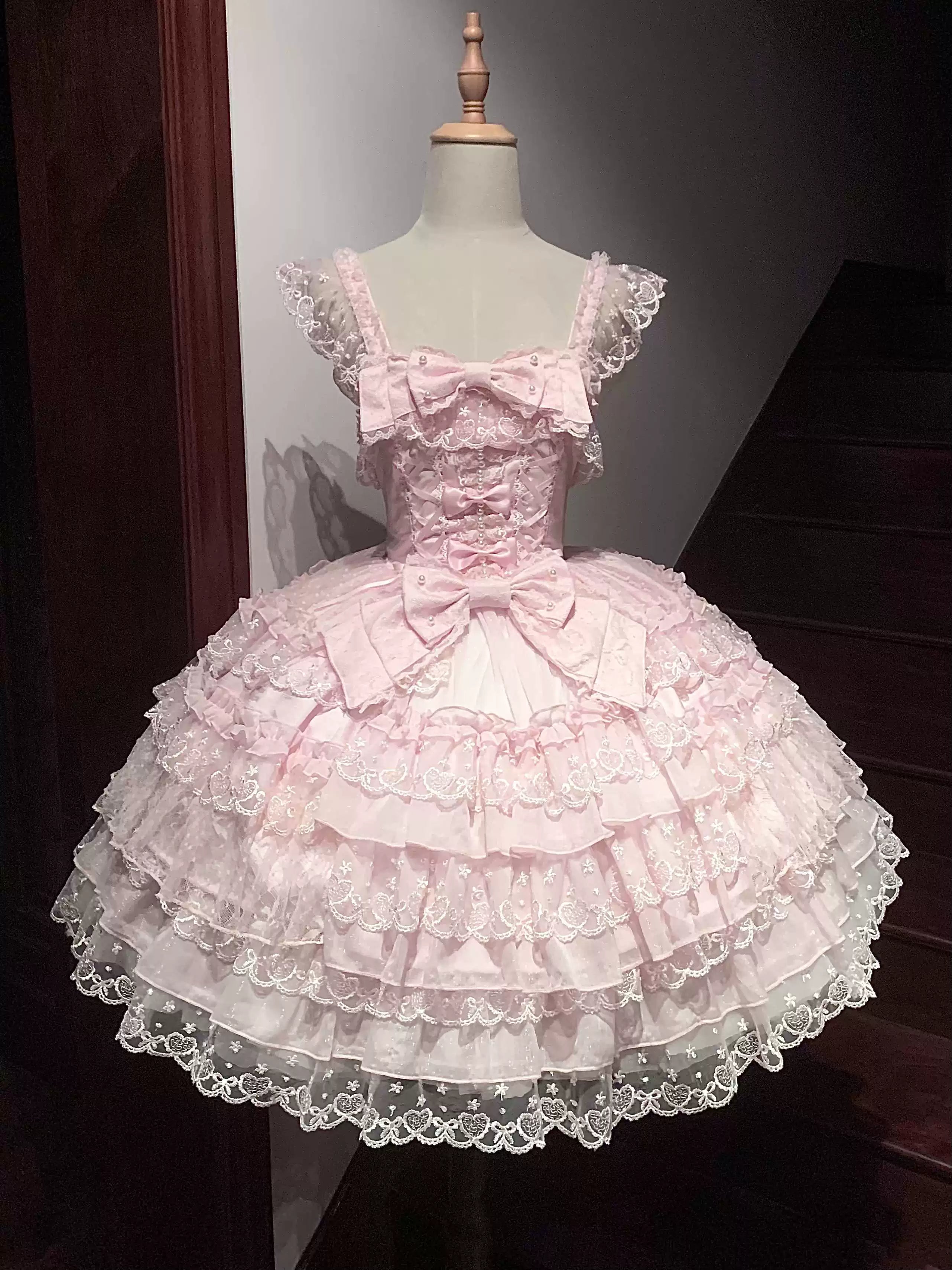 Love Overture - Vestido JSK Lolita dulce con volantes escalonados y encaje de corazones - varios colores y modelos