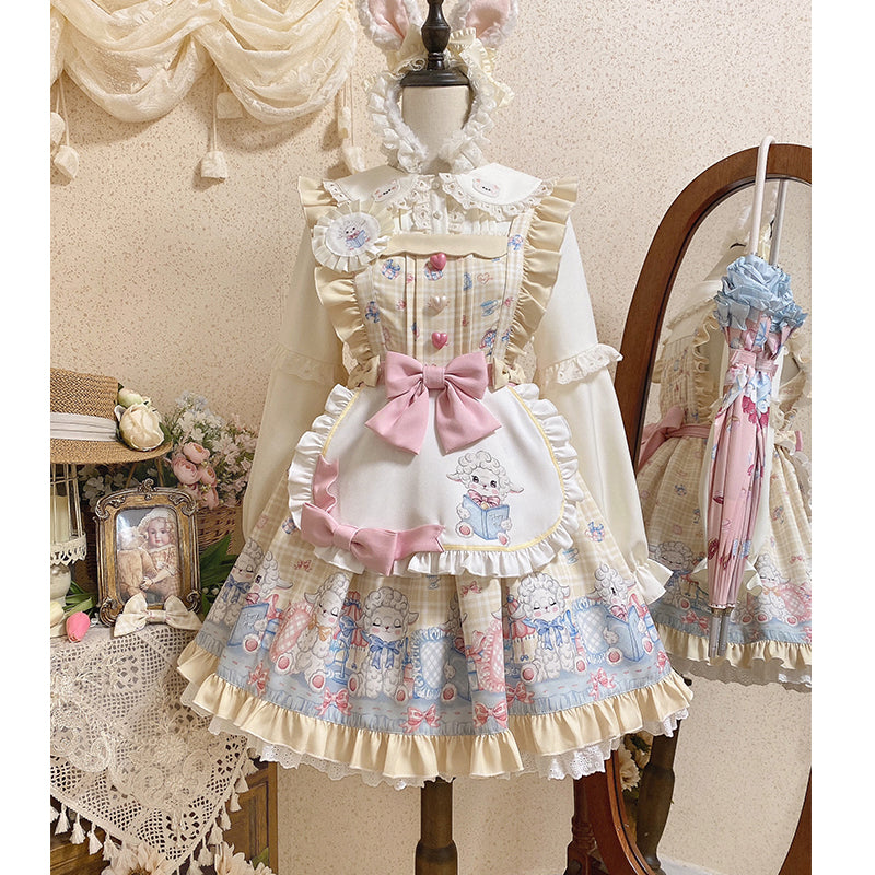 Goat Baa Bedtime Story - Vestido JSK Lolita kawaii con estampado de ovejas y delantal desmontable - varios colores y modelos