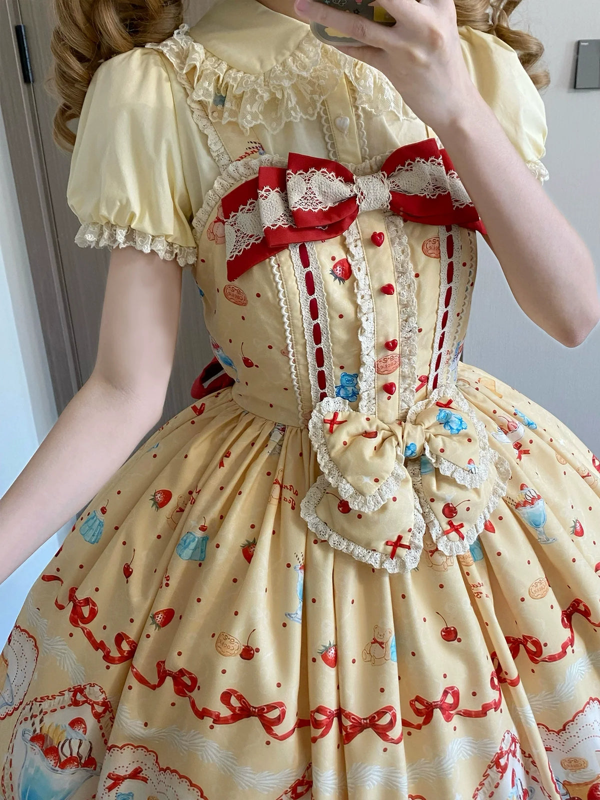 Showa Dessert Showcase - Conjunto de vestido JSK Lolita kawaii y peto con estampado de pudines - varios colores y modelos