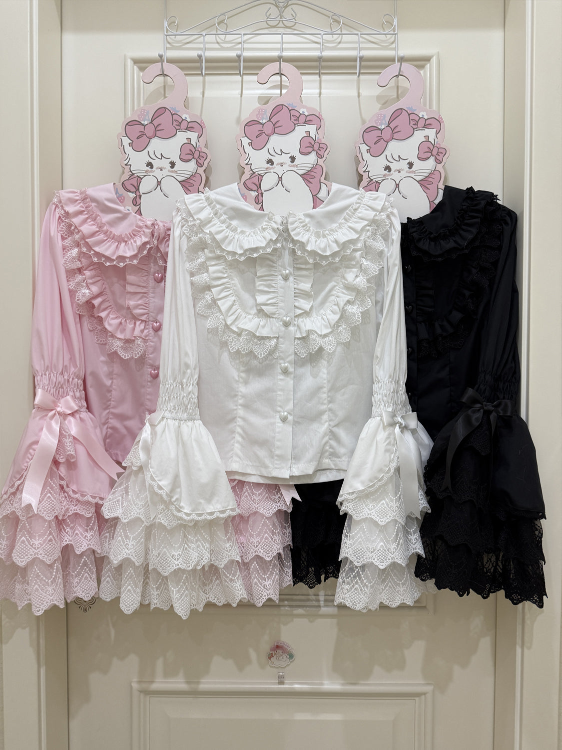 Cross Heart Knot - Conjunto de vestido JSK Lolita dulce con volantes escalonados y blusa de encaje - varios colores y modelos