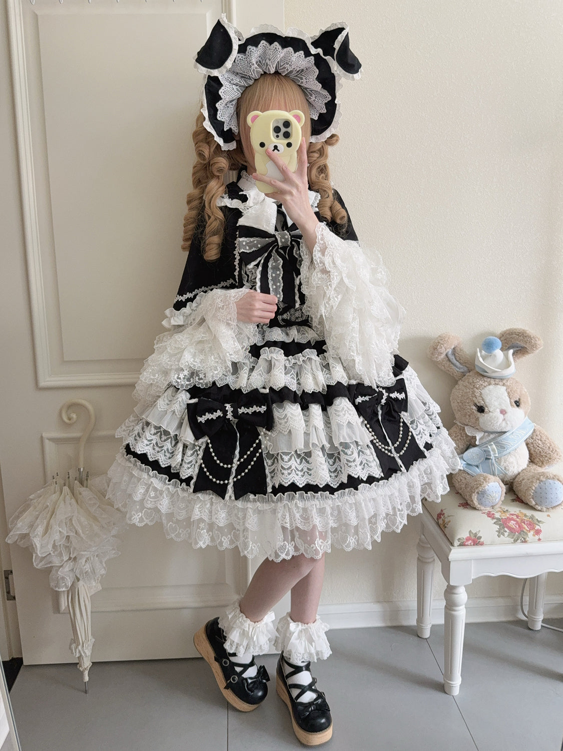 Cross Heart Knot - Conjunto de vestido JSK Lolita dulce con volantes escalonados y blusa de encaje - varios colores y modelos