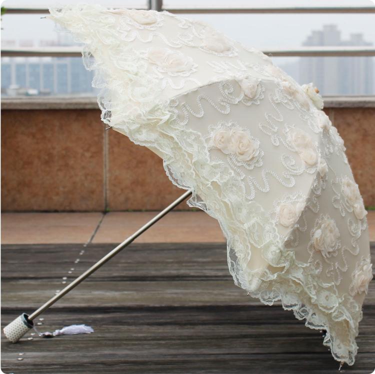 Sombrilla Lolita plegable con protección solar y volantes de encaje, varios colores