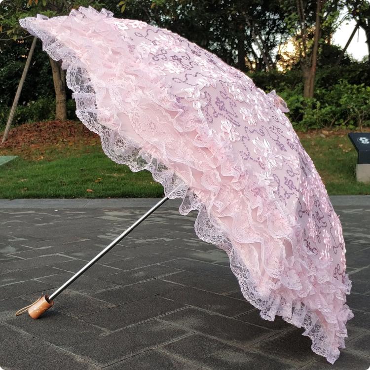 Sombrilla Lolita plegable de princesa con protección solar y lentejuelas - Negro y Rosa, varios modelos