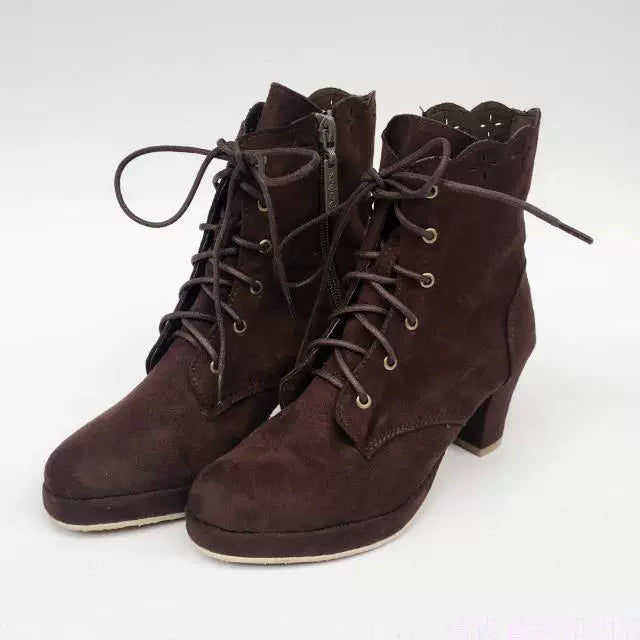 Antaina - Zapatos Lolita retro personalizados de ante y tacón alto con borde en forma de pétalo - Burdeos, varios modelos