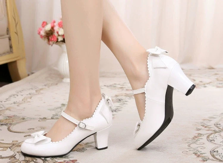 Zapatos Lolita kawaii de punta redonda - Blanco y Beige, varios modelos