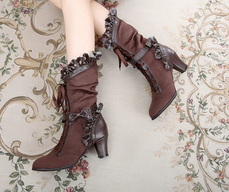 Meteorite's Wound - Botas Lolita góticas de invierno, terciopelo oscuro y tacón, media ca?a - varios colores y modelos