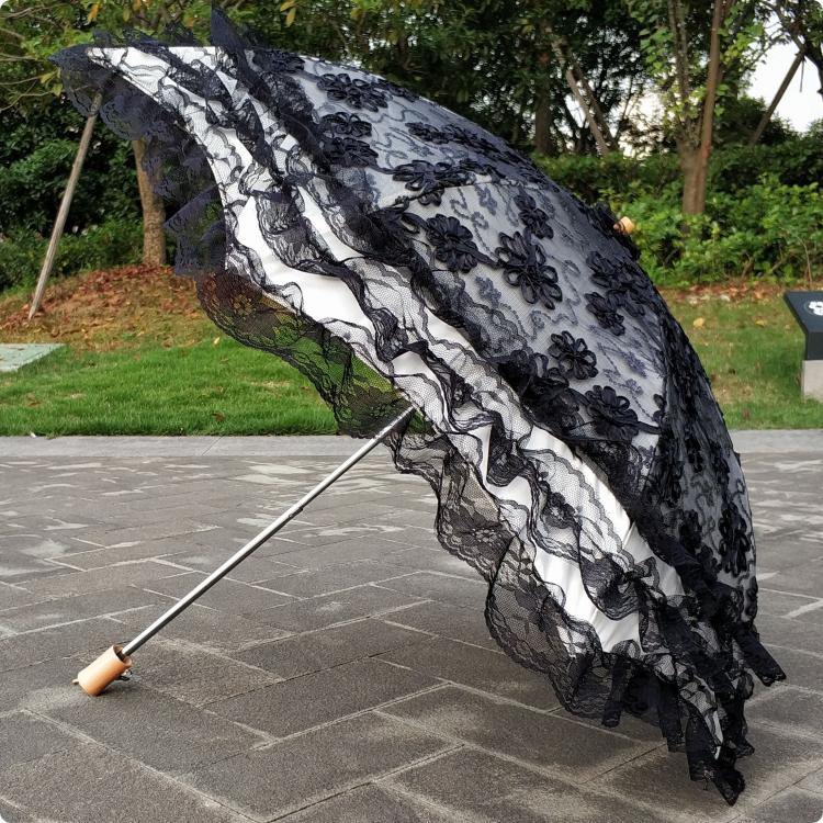 Sombrilla Lolita plegable de princesa con protección solar y lentejuelas - Negro y Rosa, varios modelos