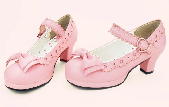 Zapatos Lolita dulces de tacón con lazos de mariposa - Rosa y Gris, varios modelos