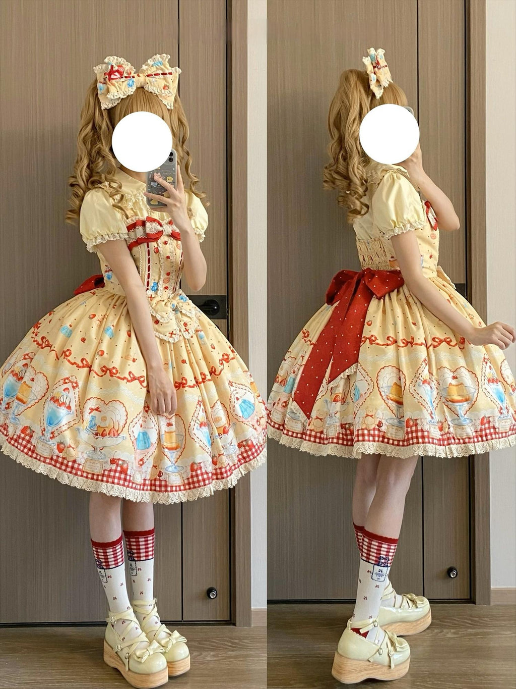 Showa Dessert Showcase - Conjunto de vestido JSK Lolita kawaii y peto con estampado de pudines - varios colores y modelos