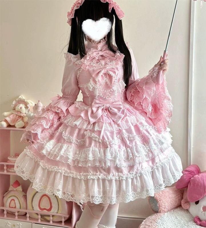 Love and Heart Palpitations - Vestido JSK Lolita dulce de novia con detalles de perlas y encaje - varios colores y modelos