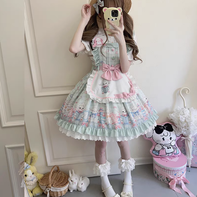 Goat Baa Bedtime Story - Vestido JSK Lolita kawaii con estampado de ovejas y delantal desmontable - varios colores y modelos